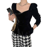 Solid Color Velvet Cropped Blouses